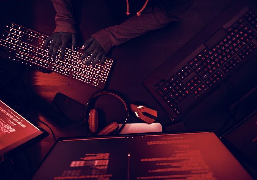 Hacker working on computer cyber crime